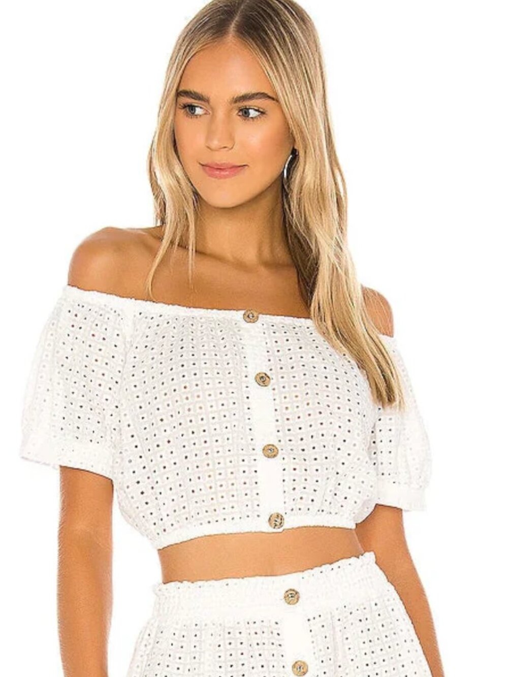 eberjey Portola Harper Crop Blouse in Cloud White size M
